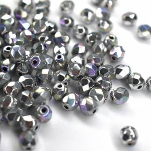 50 Crystal Glittery Silver böhmische Perlen 4mm, tschechische feuerpolierte facettierte Glasperlen DIY Glasschliff 4mm Bild 1