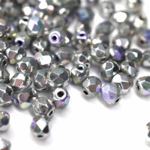 50 Crystal Glittery Silver böhmische Perlen 4mm, tschechische feuerpolierte facettierte Glasperlen DIY Glasschliff 4mm Bild 2