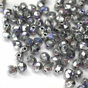 50 Crystal Glittery Silver böhmische Perlen 4mm, tschechische feuerpolierte facettierte Glasperlen DIY Glasschliff 4mm Bild 3