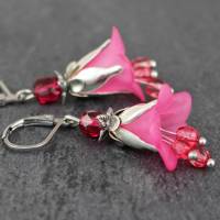 Blütenohrringe in pink,  Glockenblumen Ohrringe, silberfarben Bild 1