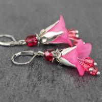 Blütenohrringe in pink,  Glockenblumen Ohrringe, silberfarben Bild 2