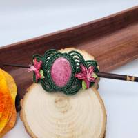 Makramee Haarspange "Pink Lily" mit Rhodonit und Holzstab Bild 3