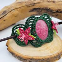 Makramee Haarspange "Pink Lily" mit Rhodonit und Holzstab Bild 5