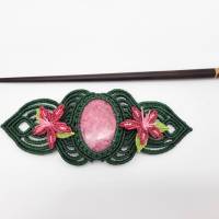 Makramee Haarspange "Pink Lily" mit Rhodonit und Holzstab Bild 6