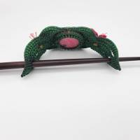 Makramee Haarspange "Pink Lily" mit Rhodonit und Holzstab Bild 8