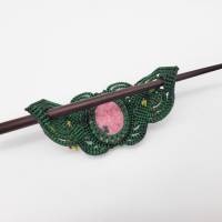 Makramee Haarspange "Pink Lily" mit Rhodonit und Holzstab Bild 9