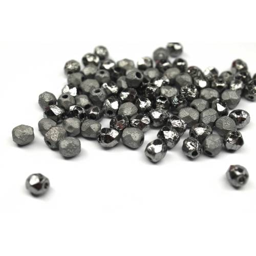 50   Etched Chrome böhmische Perlen 4mm, tschechische feuerpolierte facettierte Glasperlen DIY Glasschliff