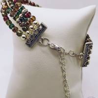 Tolles Schmuckset, 2 reihige Halskette und Armband mit tschechischen feuerpolierten Kathedrale Perlen bunt Bild 10