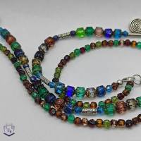 Tolles Schmuckset, 2 reihige Halskette und Armband mit tschechischen feuerpolierten Kathedrale Perlen bunt Bild 3