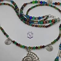Tolles Schmuckset, 2 reihige Halskette und Armband mit tschechischen feuerpolierten Kathedrale Perlen bunt Bild 5