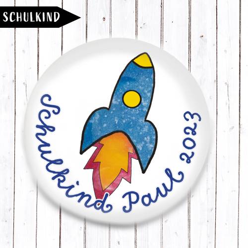Schulkind Rakete *Wunsch-Name* 2023 Button