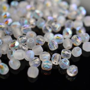 50 Etched Crystal Full AB böhmische Perlen 3mm, tschechische feuerpolierte facettierte Glasperlen DIY Glasschliff Bild 1