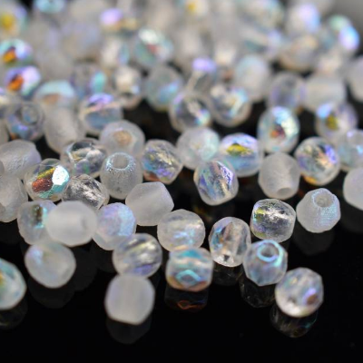 50 Etched Crystal Full AB böhmische Perlen 3mm, tschechische feuerpolierte facettierte Glasperlen DIY Glasschliff