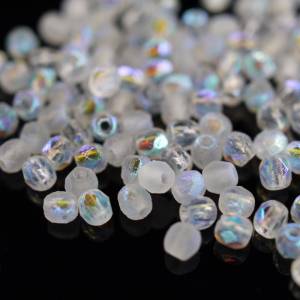 50 Etched Crystal Full AB böhmische Perlen 3mm, tschechische feuerpolierte facettierte Glasperlen DIY Glasschliff Bild 3