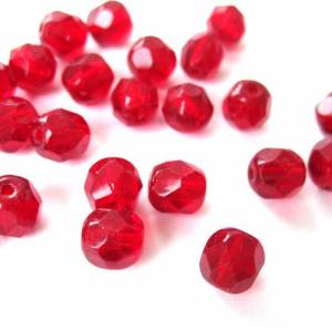 20 Ruby böhmische Perlen Facettierte feuerpolierte Perlen 6mm, tschechische feuerpolierte facettierte Glasperlen DIY Gla Bild 1
