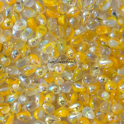 30 Glastropfen kristall gelb AB, 4x6 mm