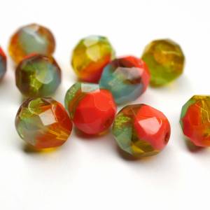 10  Coral/Topaz/Green böhmische Perlen 8mm, tschechische feuerpolierte facettierte Glasperlen DIY Glasschliff Bild 1