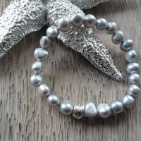 Handgefertigtes modernes Süßwasser Perlenarmband Silber-Grau,Perlenschmuck Hochzeit,Brautschmuck,echtes Perlenarmband, Bild 3