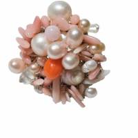 Ring pastell apricot rosa handgemacht Koralle an Perlen in wirework verstellbar handmade Korallenring Bild 1