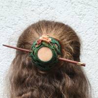Makramee Haarspange "Little Rose" mit rosa Amazonit und Holzstab, Dutt-Käfig, Bun Cage Bild 8