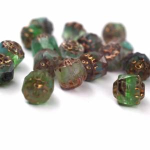 10 Green Marbled Barock Böhmische Perlen 6mm, tschechische feuerpolierte facettierte Glasperlen DIY Glasschliff Bild 1