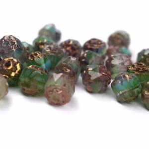 10 Green Marbled Barock Böhmische Perlen 6mm, tschechische feuerpolierte facettierte Glasperlen DIY Glasschliff Bild 2