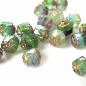 10 Green Marbled Barock Böhmische Perlen 6mm, tschechische feuerpolierte facettierte Glasperlen DIY Glasschliff Bild 3
