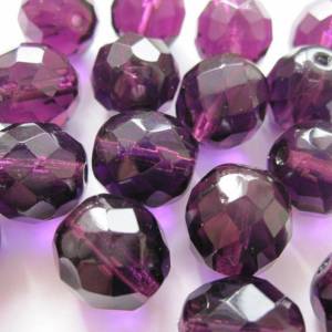 5 Dark Amethyst böhmische Perlen 12mm, tschechische feuerpolierte facettierte Glasperlen DIY Glasschliff Bild 2