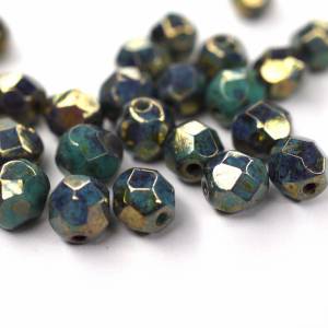 20   Turquoise Bronze Picasso böhmische Perlen 6mm, tschechische feuerpolierte facettierte Glasperlen DIY Glasschliff Bild 1
