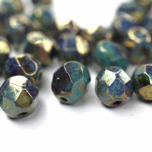 20   Turquoise Bronze Picasso böhmische Perlen 6mm, tschechische feuerpolierte facettierte Glasperlen DIY Glasschliff Bild 2