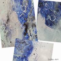 Abstraktes Acrylbild auf Künstlerpapier, in Blautönen mit leichter Struktur, ungerahmtes Wandbild, Kunst Bild 6
