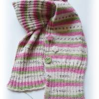 Handgestrickter Schal fürs Kind - Blume,Baumwolle,Geschenk,Geburtstag,weich,creme,rosa,grün Bild 1
