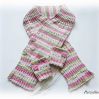 Handgestrickter Schal fürs Kind - Blume,Baumwolle,Geschenk,Geburtstag,weich,creme,rosa,grün Bild 4