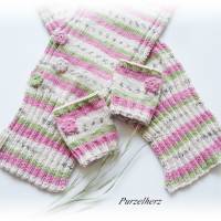 Handgestrickter Schal fürs Kind - Blume,Baumwolle,Geschenk,Geburtstag,weich,creme,rosa,grün Bild 5