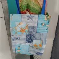 Einkaufstasche, Einkaufsbeutel, Büddel, Maritim mit blauen Trägern Bild 2