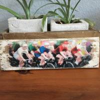 Rennrad Fahrer Miniaturen Holzbild - Weinkisten Upcycling, 9x23 cm, Wanddeko, Shabby Style, retro, Dekoration, Wandbild Bild 1