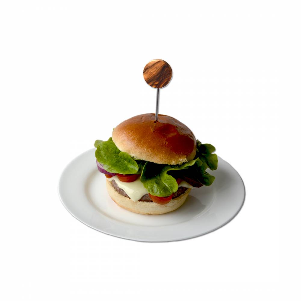 2er Set kleine Burgerspieße Edelstahl mit Griff aus Olivenholz + Gravur Bild 1