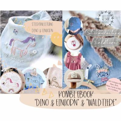 Kombi eBook: "Stickanleitung Dino & Einhorn" und "Stickanleitung Waldtiere"