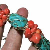 Armband Koralle Türkis Armreif verstellbar handgemacht wirework silberfarben boho handmade Bild 3