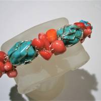 Armband Koralle Türkis Armreif verstellbar handgemacht wirework silberfarben boho handmade Bild 5