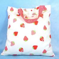 Einkaufsbeutel, Stofftasche, Baumwollbeutel faltbar *Erdbeeren* Bild 1