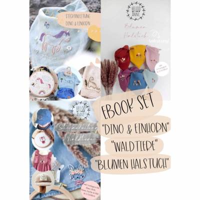 Kombi eBook "Stickanleitung Dino & Einhorn", "Stickanleitung Waldtiere" und "Blumen Halstuch"