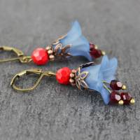 Blütenohrringe in blau und rot, Glockeblumen, romantische Ohrhänger, Schmuck für Frauen Geschenk Bild 2