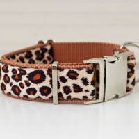 Hundehalsband oder Hundegeschirr mit Leoparden Muster, Animal Print, Safari, beige und braun Bild 1