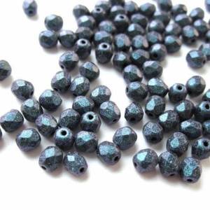 50   Matt Metallic Suede Dark Blue böhmische Perlen 4mm, tschechische feuerpolierte facettierte Glasperlen DIY Glasschli Bild 4
