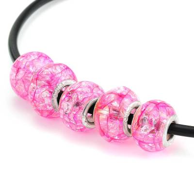5x Crackle Modulperlen "Pink", Ø ca. 14 mm, Großlochperlen, Acryl Rondelle, Schiebeperlen, Loch Ø 4,5 mm