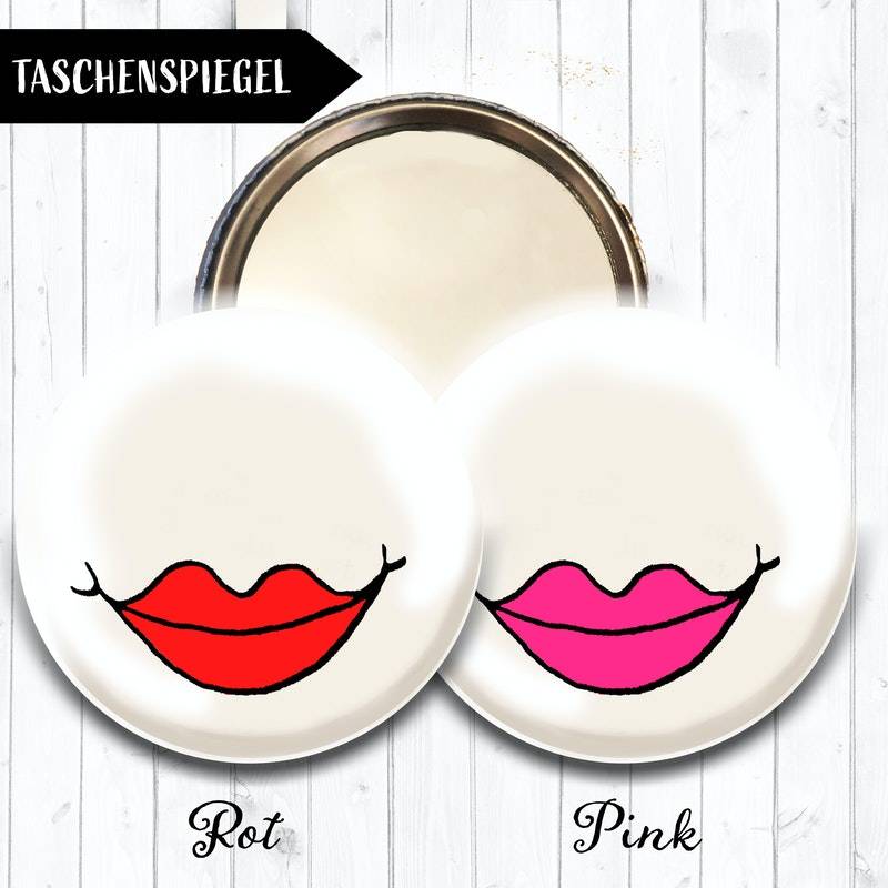 Rote Lippen soll man küssen, Mund, Lippen, Kussmund, Taschenspiegel Mini Spiegel, Illustration Bild 1