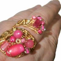 Ring handgewebt pink Achat Spiralring Perlmutt Daumenring boho Hippy goldfarben Bild 1