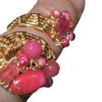 Ring handgewebt pink Achat Spiralring Perlmutt Daumenring boho Hippy goldfarben Bild 2