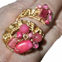 Ring handgewebt pink Achat Spiralring Perlmutt Daumenring boho Hippy goldfarben Bild 3